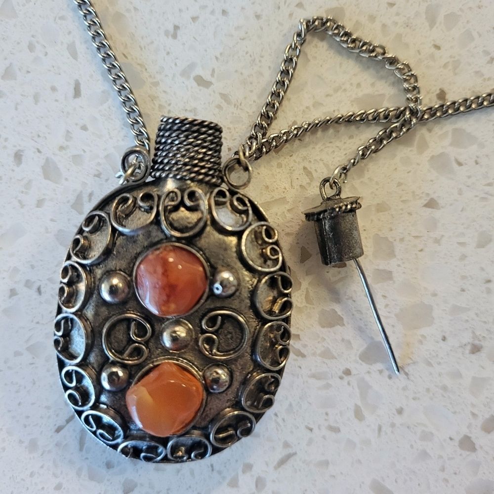 Vintage 1970s Boho Middle Eastern Perfume Pendant Necklace